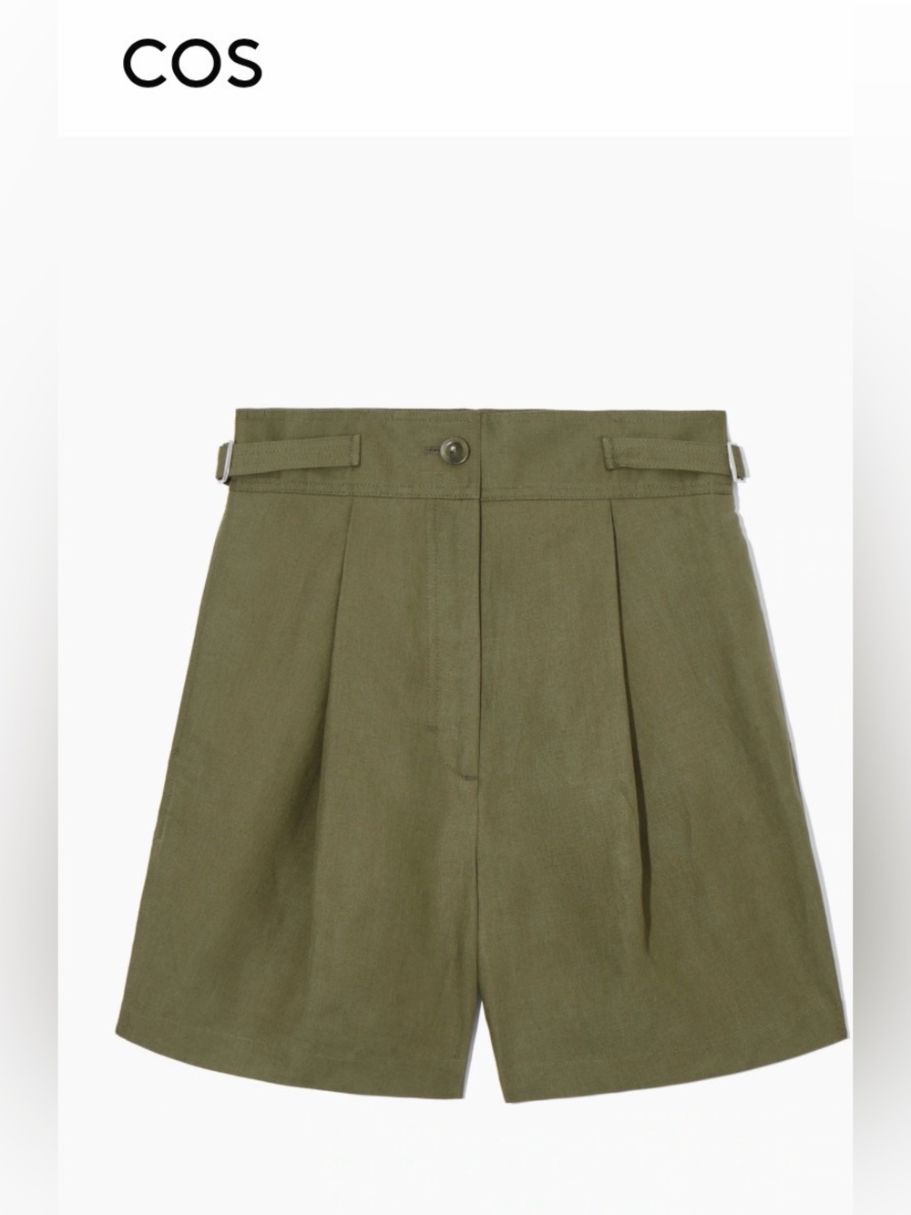 COS Pleated High-Rise Cargo Shorts in Olive